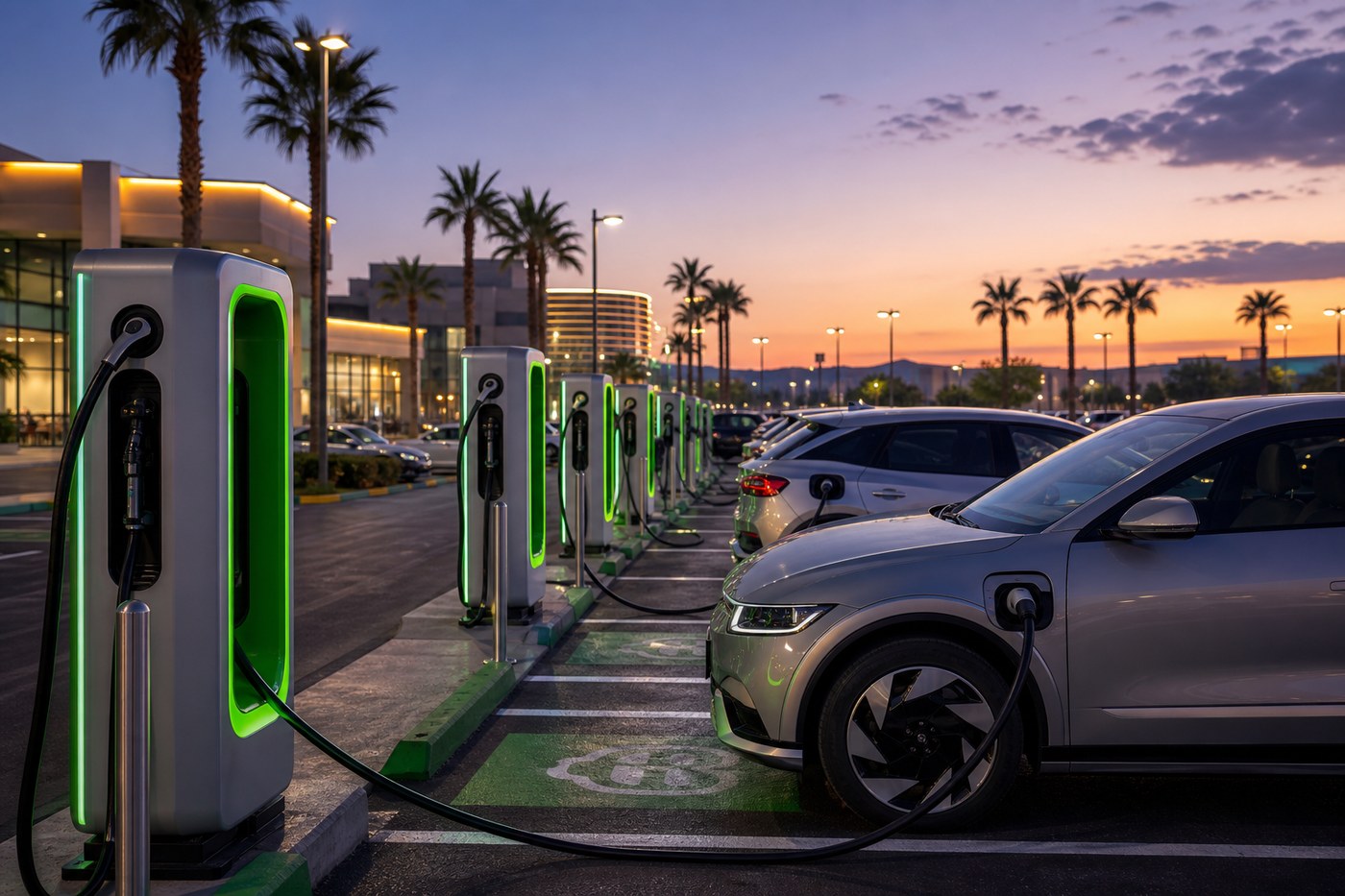 DC fast chargers at shopping mall parking lot